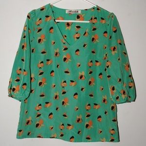 Dark mint green floral print 1/2 sleeve top
